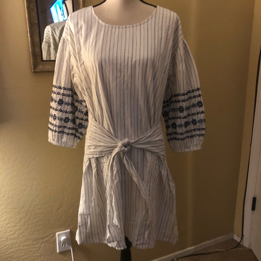 NWT ana Tie Waist Embroidered Shirt Dress